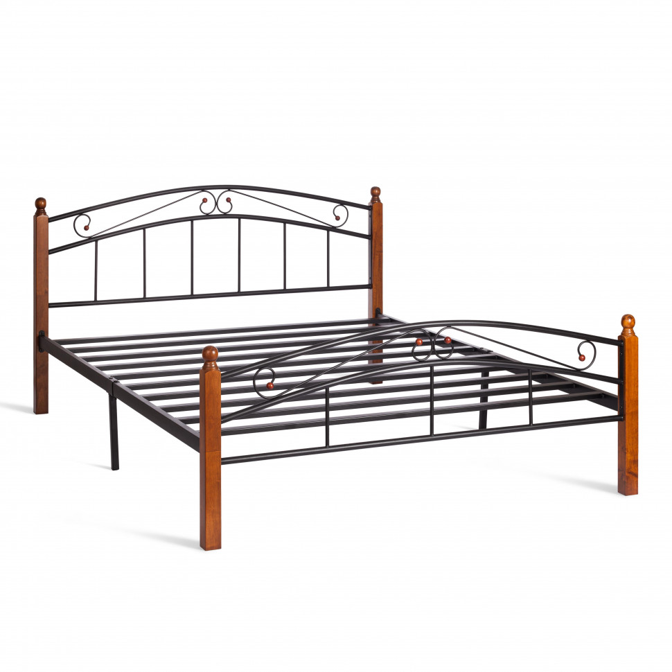 Кровать AT-8077 дерево гевея/металл, 160*200 см (Queen bed), красный дуб/черный Кровать AT-8077 дерево гевея/металл, 160*200 см (Queen bed), красный дуб/черный