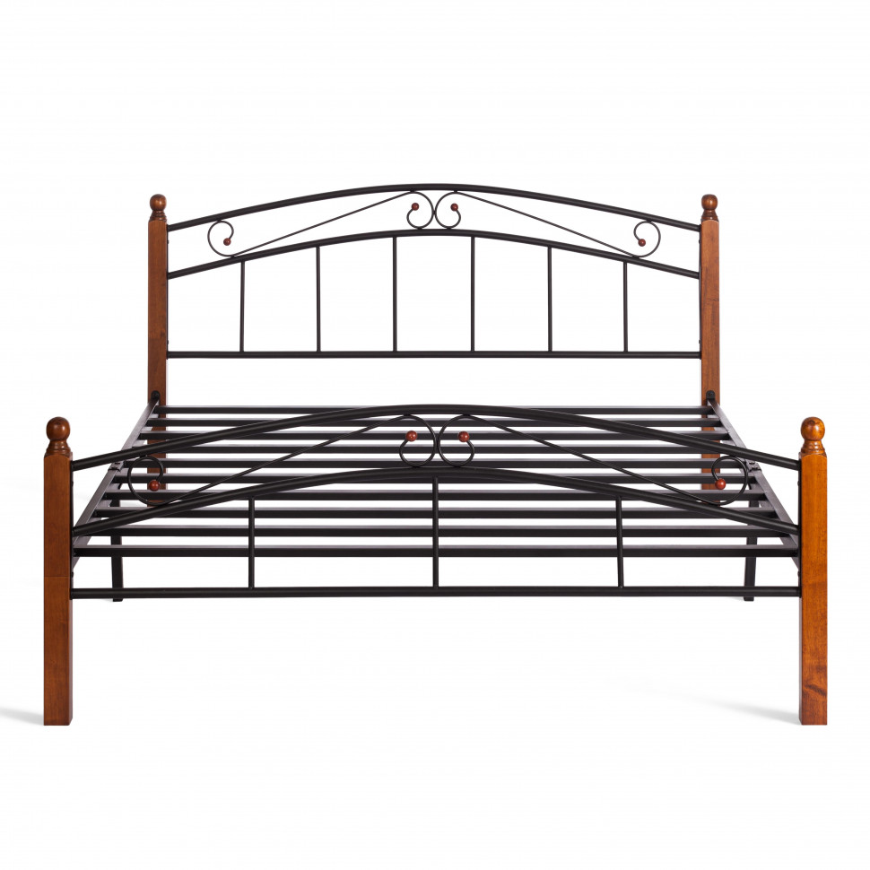 Кровать AT-8077 дерево гевея/металл, 160*200 см (Queen bed), красный дуб/черный Кровать AT-8077 дерево гевея/металл, 160*200 см (Queen bed), красный дуб/черный