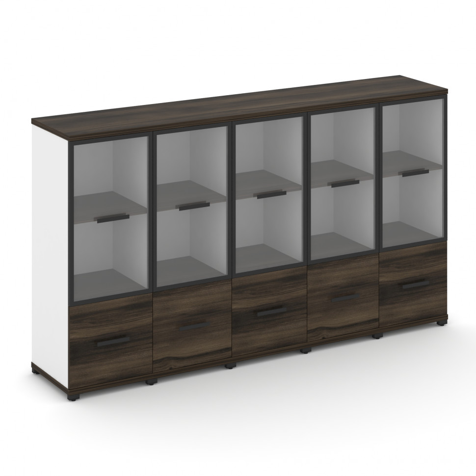 Concept Шкаф 5 узких секций, 3 ниши CN.STU-352 RPB B Дуб Мали/Белый Бриллиант/Металл Черный/Прозрачн