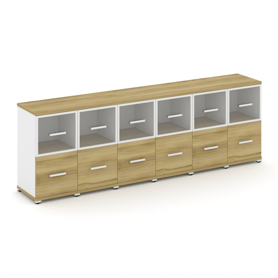 Concept Шкаф 6 узких секций, 2 ниши CN.STU-262 RPW W Дуб Винченцо/Белый Бриллиант/Металл Белый/Прозр