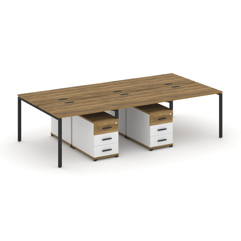 Concept Рабочая станция 6 мест с 2 двухсторонними опорными тумбами CN.DRS-341 B Сандал Янтарный/Белы