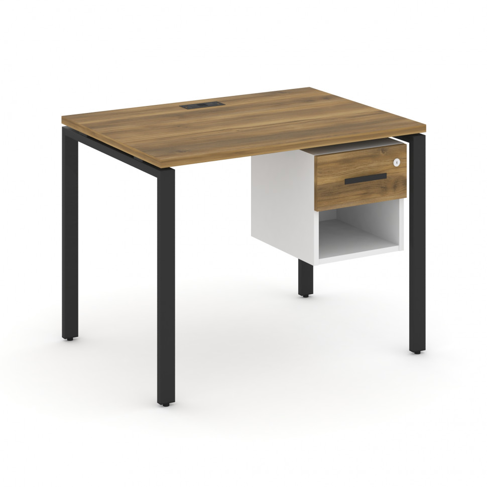 Concept Стол рабочий с подвесной тумбой 1 открытой нишей и одним ящ. CN.SP-117 B Сандал Янтарный/Бел