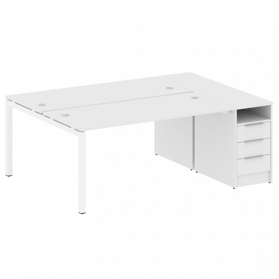 Metal System Quattro Рабочая станция с тумбой на П-образном м/к 50БП.РС-СТП-2.4 Белый/Металл Белый 2