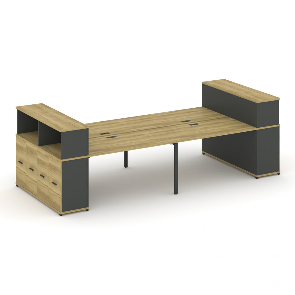 Concept Рабочая станция с опорными распаш. шкафами с надставкой низ. CN.DRS-270 A Дуб Винченцо/Антра