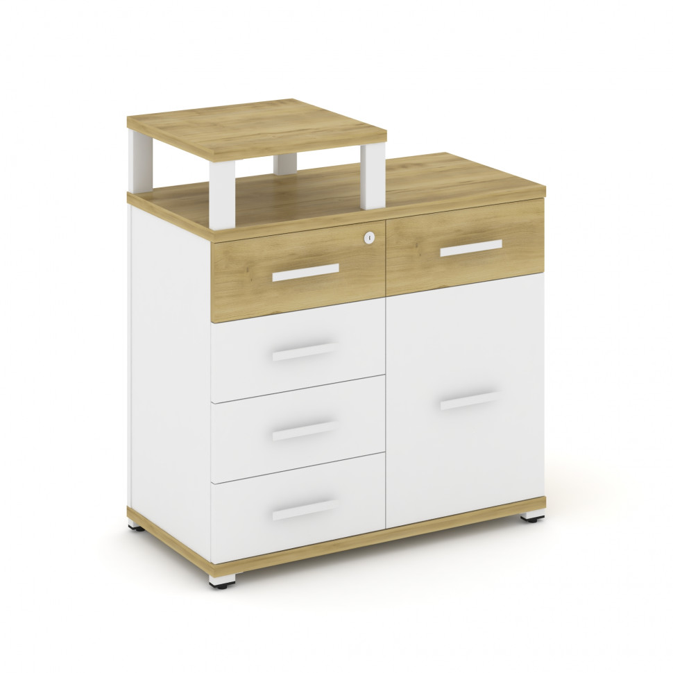 Concept Тумба приставная широкая 5 ящ.+1 распаш. фасад с надставкой узкой CN.TSP-017 W Дуб Винченцо/