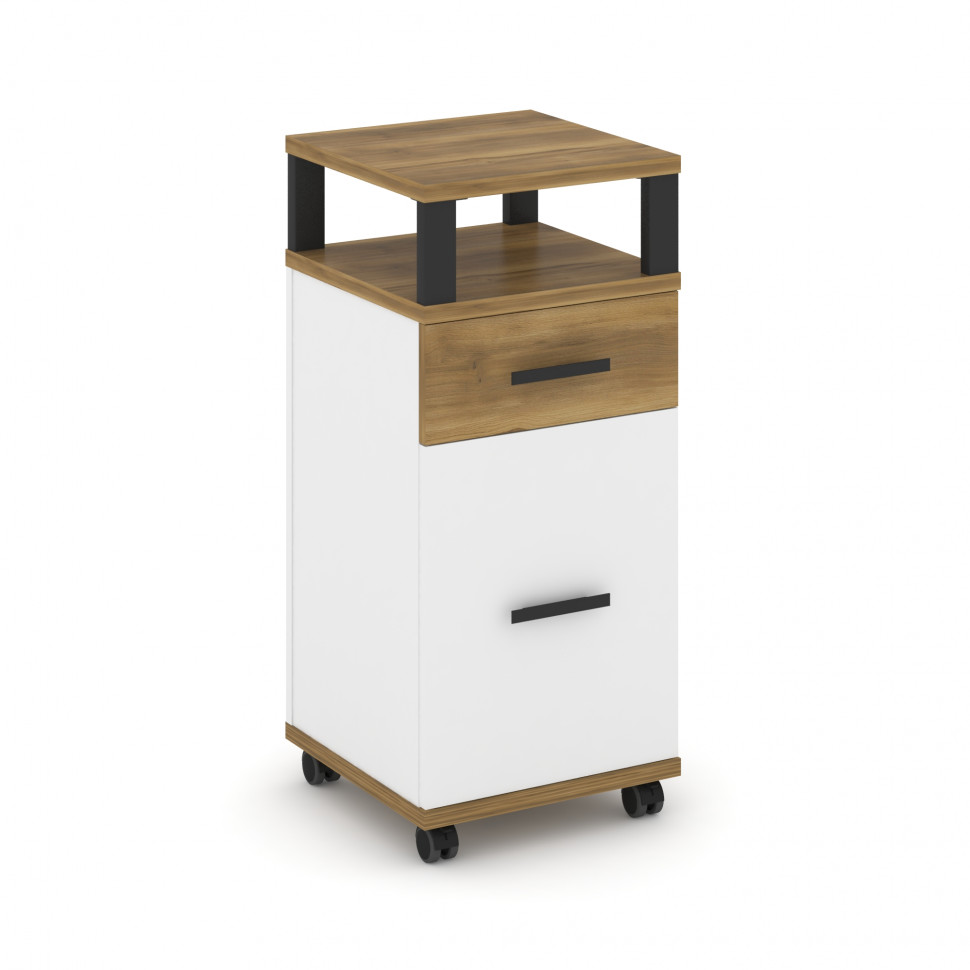 Concept Тумба мобильная 1 ящ.+1 распаш. фасад с надставкой CN.TUM-012 B Сандал Янтарный/Белый Брилли