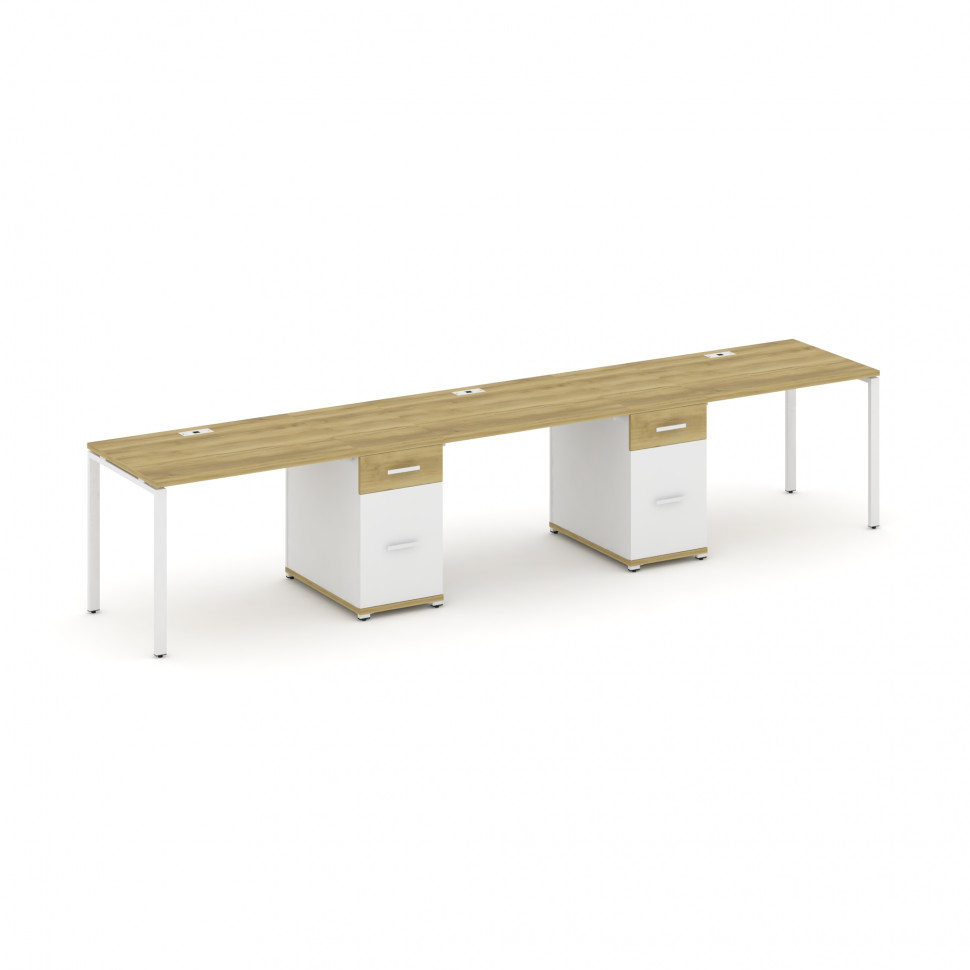 Concept Рабочая станция 3 места с 2 опорными тумбами CN.ORS-437 W Дуб Винченцо/Белый Бриллиант/Метал