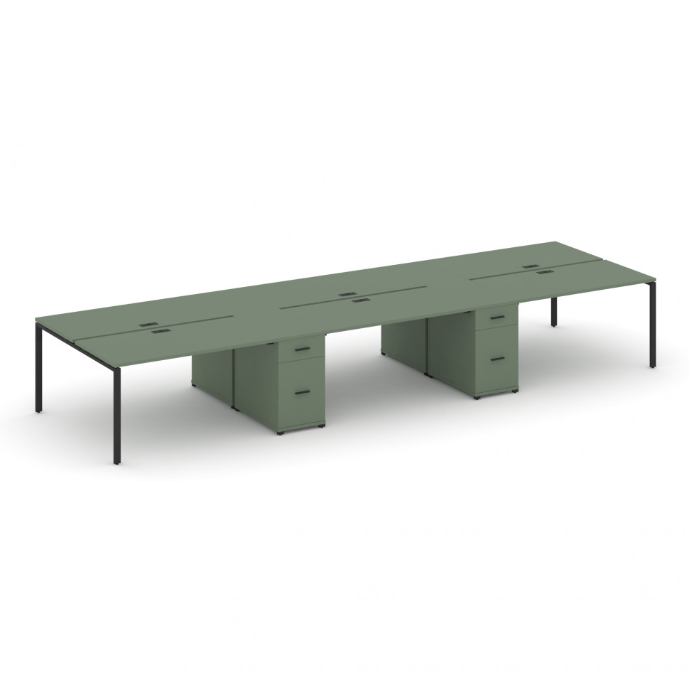 Concept Рабочая станция 6 мест с 2 опорными тумбами CN.DRS-454 B Кобо/Металл Черный 4380*1480*750