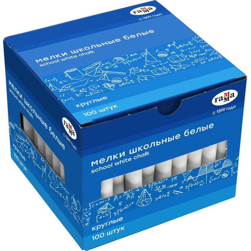 Мел школьный Гамма белые 100 штук, мягкие, круглые, 2308194