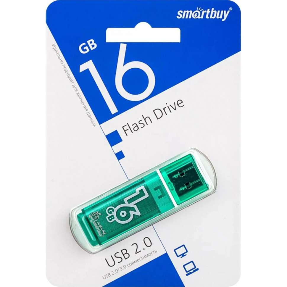 Флеш-память Smartbuy Glossy, 16Gb, USB 2.0, зел, SB16GBGS-G