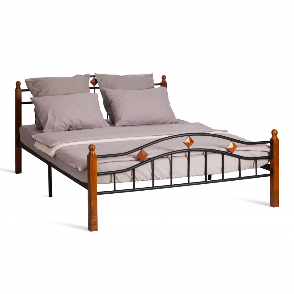Кровать AT-126 дерево гевея/металл, 160*200 см (Queen bed), красный дуб/черный Кровать AT-126 дерево гевея/металл, 160*200 см (Queen bed), красный дуб/черный