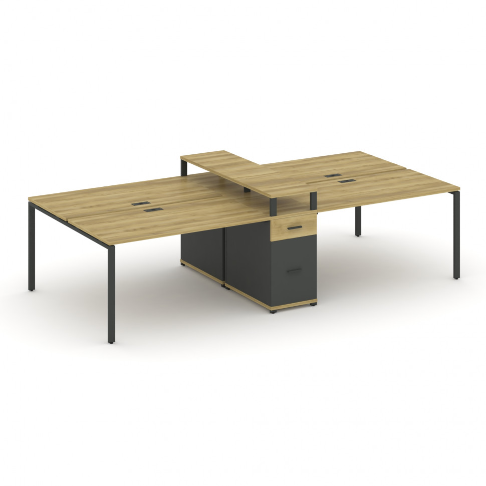 Concept Рабочая станция 4 места с 1 опорной тумбой CN.DRS-439 A Дуб Винченцо/Антрацит/Металл Антраци