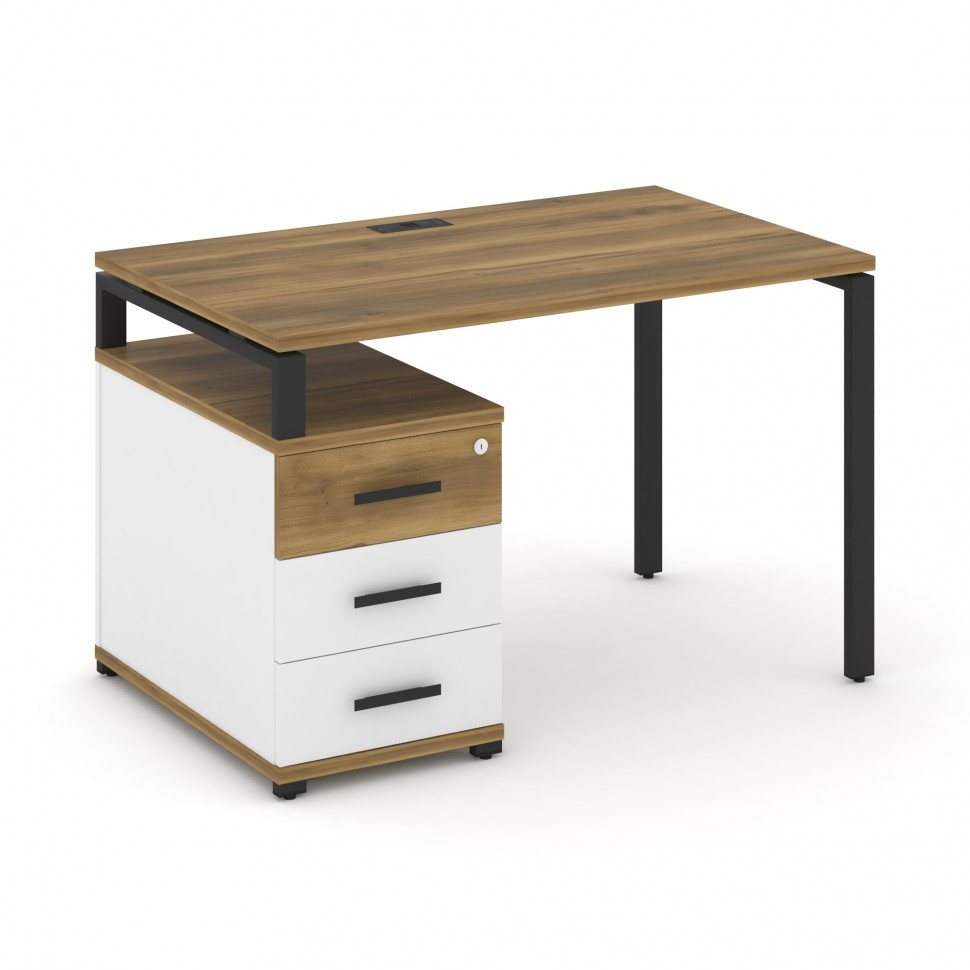 Concept Стол письменный с 1 опорной тумбой CN.SP-302 B Сандал Янтарный/Белый Бриллиант/Металл Черный