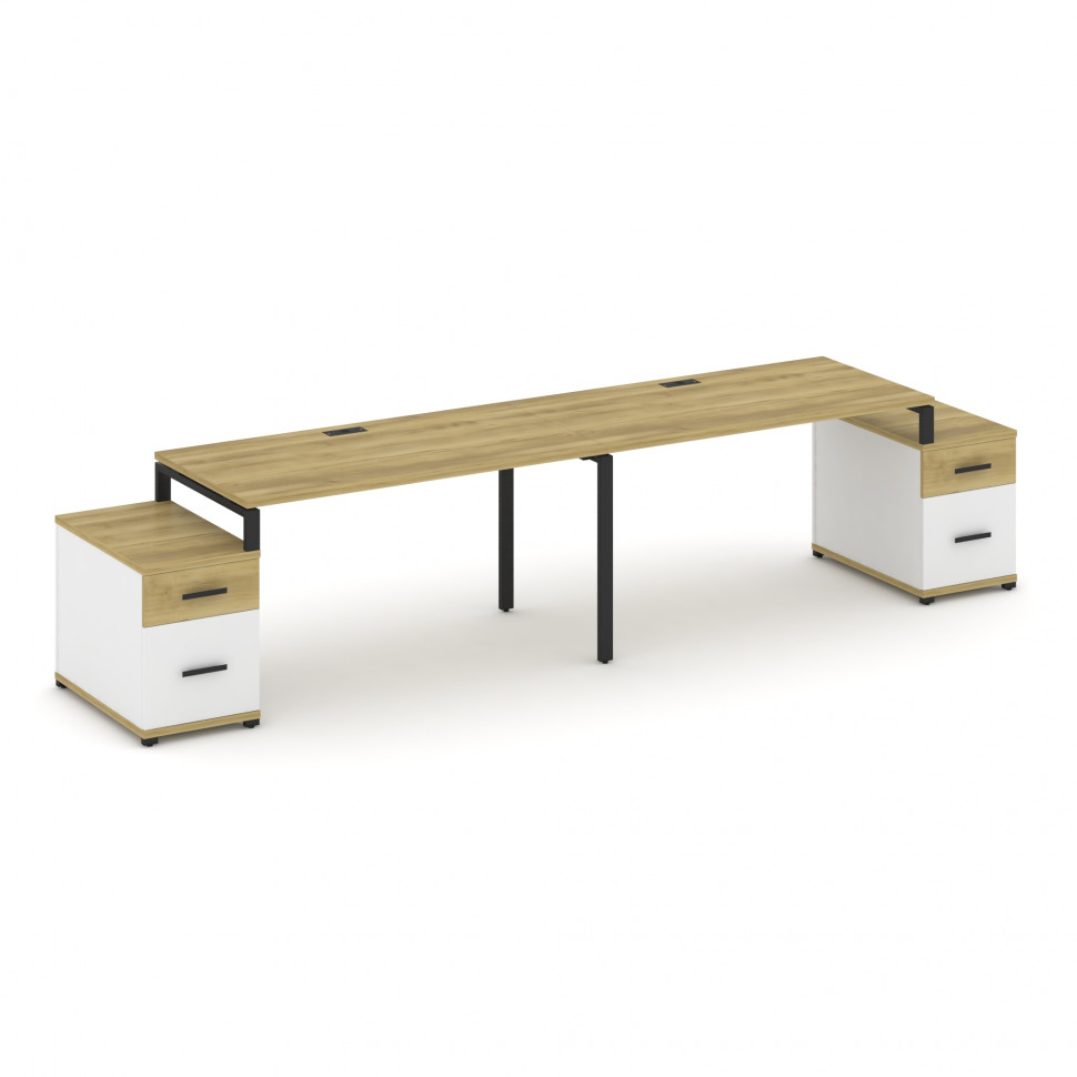 Concept Рабочая станция 2 места с 2 опорными тумбами CN.ORS-323 B Дуб Винченцо/Белый Бриллиант/Метал