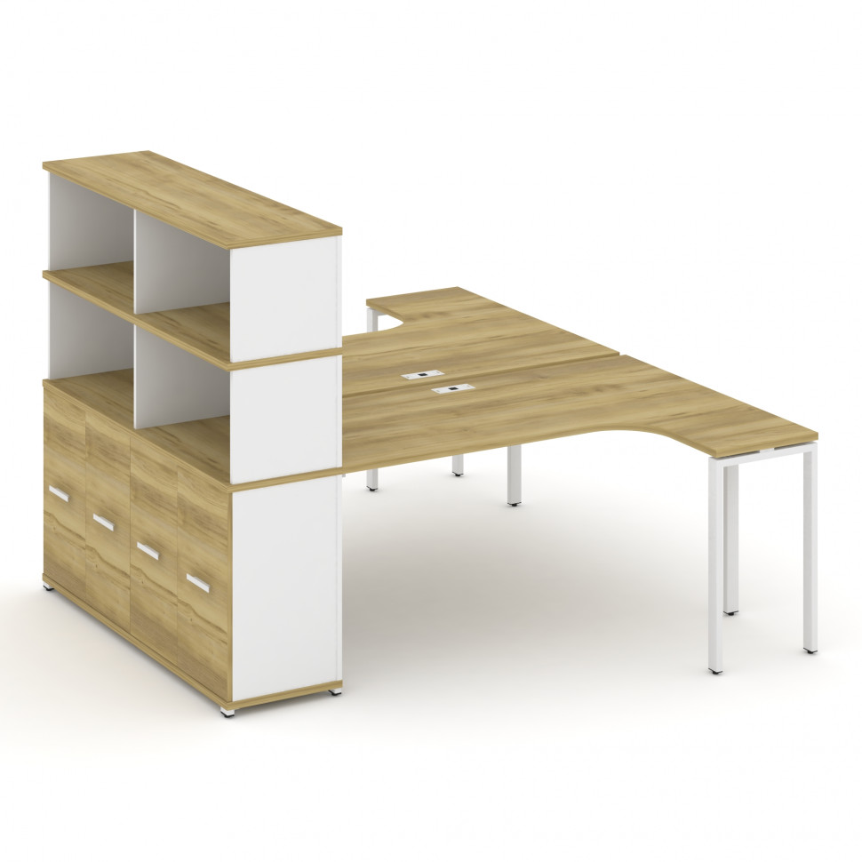 Concept Рабочая станция с опорным распаш. шкафом с надставкой выс. CN.DSA-216 W Дуб Винченцо/Белый Б