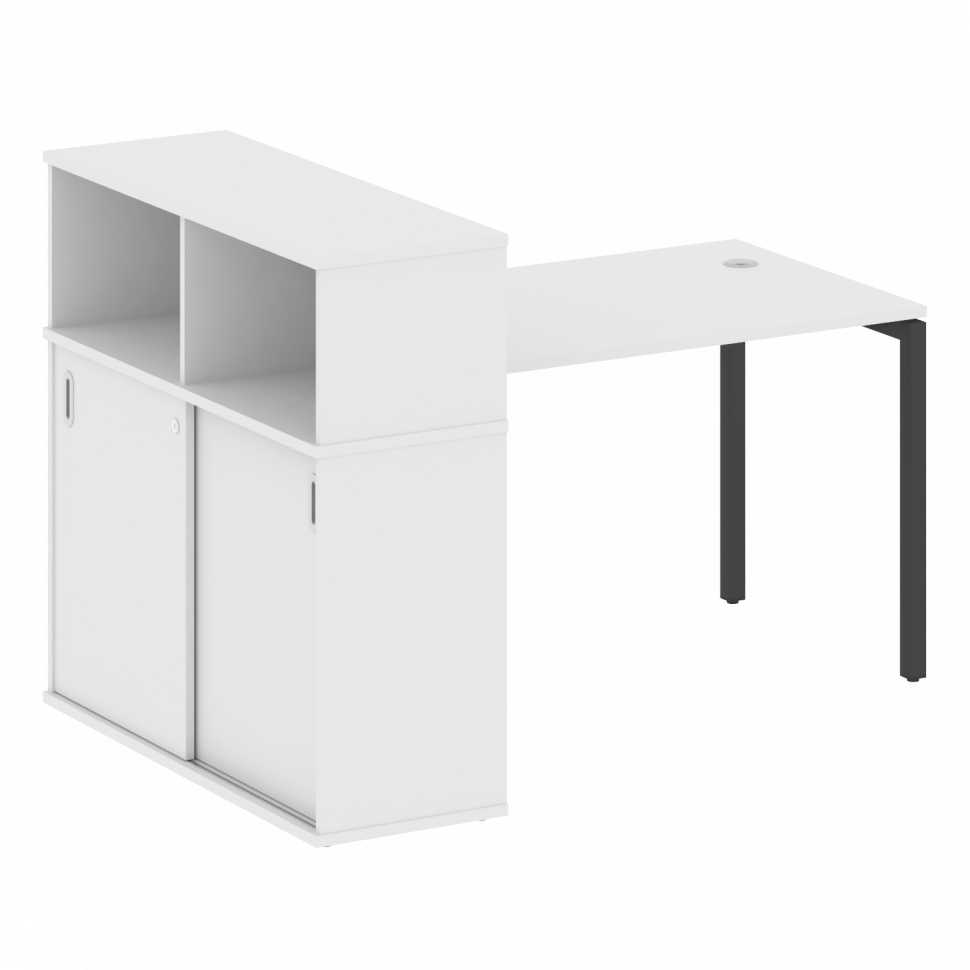 Metal System Quattro Стол письменный с шкафом-купе на П-образном м/к 40БП.РС-СШК-3.2 Т Белый/Металл