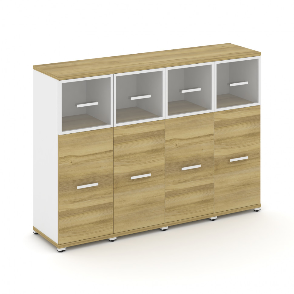 Concept Шкаф 4 узкие секции, 3 ниши CN.STU-344 RPW W Дуб Винченцо/Белый Бриллиант/Металл Белый/Прозр