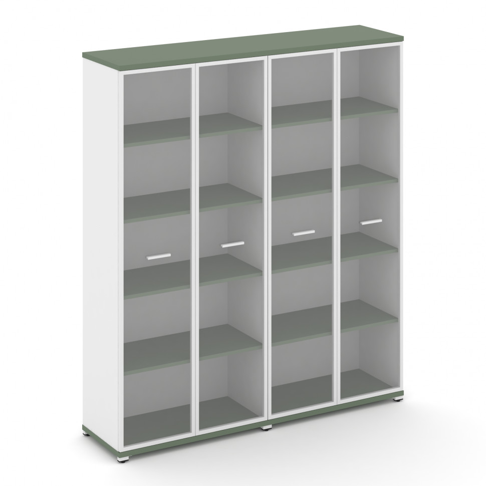 Concept Шкаф 2 широкие секции, 5 ниш CN.STS-528 RPW W Кобо/Белый Бриллиант/Металл Белый/Прозрачный 1