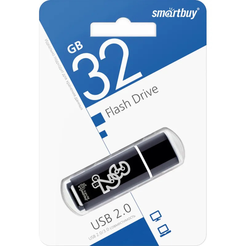 Флеш-память Smartbuy Glossy, 32Gb, USB 2.0, чер, SB32GBGS-K
