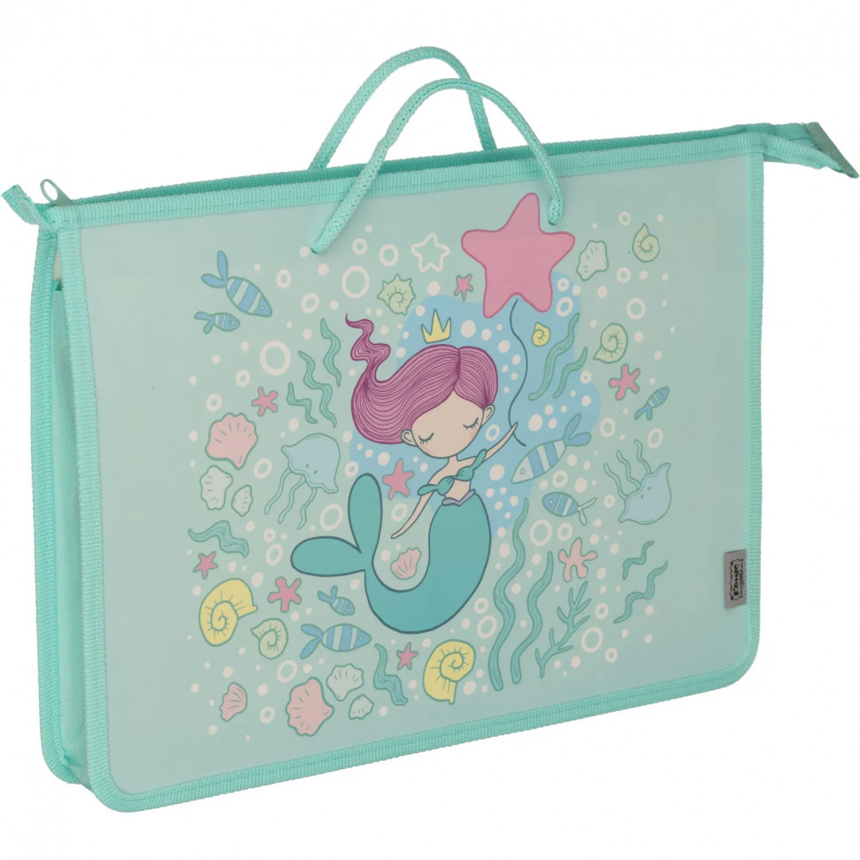 Папка для тетрадей  Русалка А4 на молн с ручкам,пластик, 45мм,ПТ-15