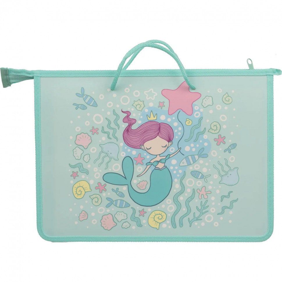 Папка для тетрадей  Русалка А4 на молн с ручкам,пластик, 45мм,ПТ-15