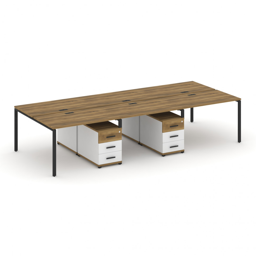 Concept Рабочая станция 6 мест с 2 двухсторонними опорными тумбами CN.DRS-342 B Сандал Янтарный/Белы