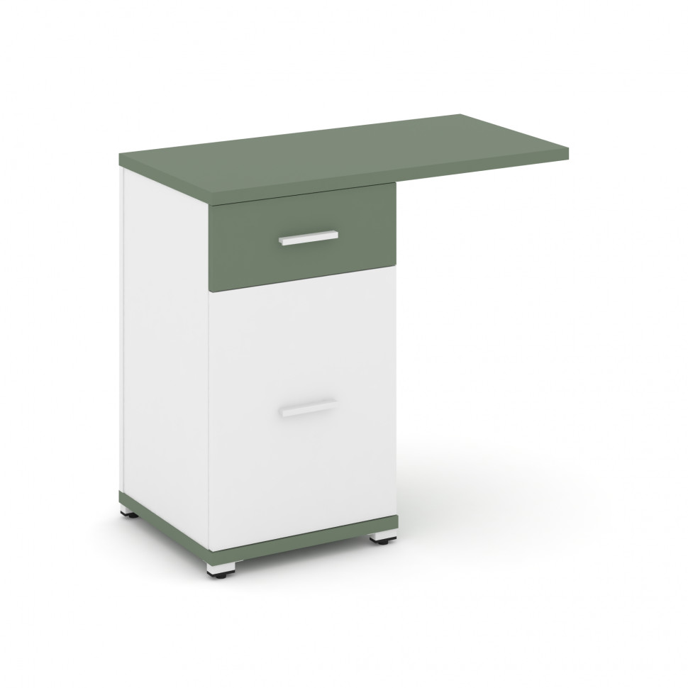 Concept Тумба приставная узкая 1 ящ.+1 распаш. фасад со свесом CN.TUS-003 W Кобо/Белый Бриллиант/Мет