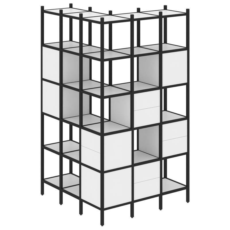 Loft Угловой внешний стеллаж наборный VR.L-53 Белый Бриллиант/Металл Черный 1278*1278*2280