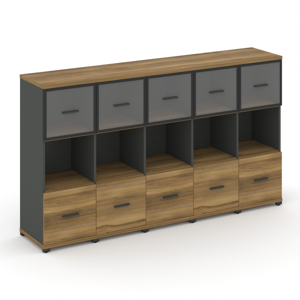 Concept Шкаф 5 узких секций, 3 ниши CN.STU-355 RPB A Сандал Янтарный/Антрацит/Металл Антрацит/Прозра