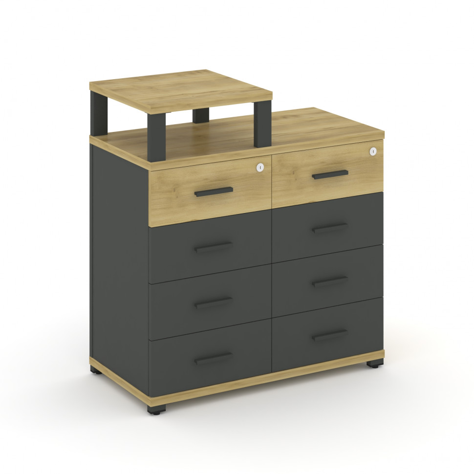 Concept Тумба приставная широкая 8 ящ. с надставкой узкой CN.TSP-014 A Дуб Винченцо/Антрацит/Металл