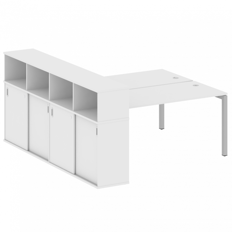 Metal System Quattro Рабочая станция с шкафом-купе на П-образном м/к 50БП.РС-СШК-4.4 Т Белый/Металл