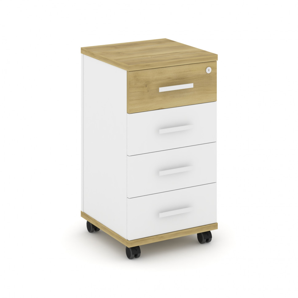 Concept Тумба мобильная 4 ящ. CN.TUM-005 W Дуб Винченцо/Белый Бриллиант/Металл Белый 420*420*782