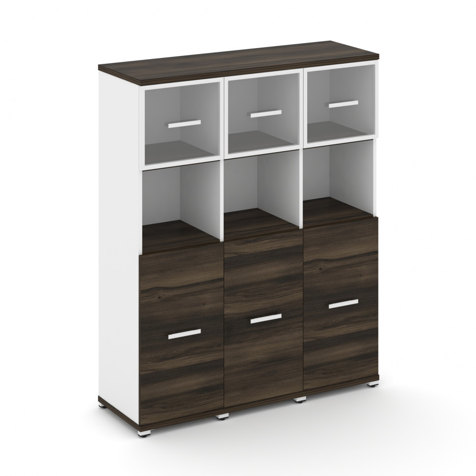 Concept Шкаф 3 узкие секции, 4 ниши CN.STU-435 RPW W Дуб Мали/Белый Бриллиант/Металл Белый/Прозрачны