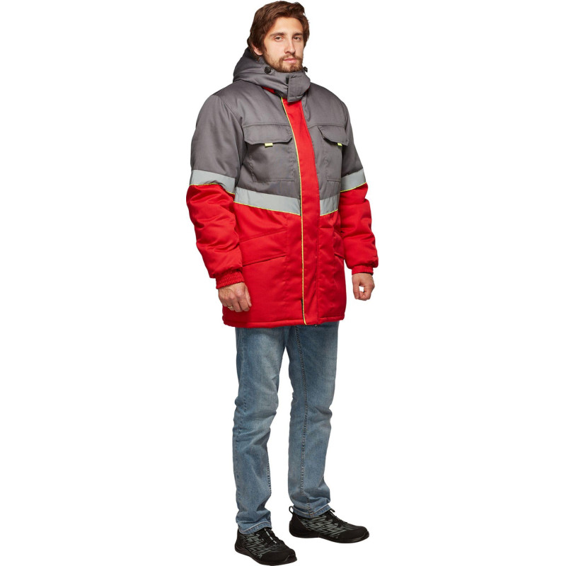 Куртка рабочая зимняя муж з43-КУ  сер/красн р.56-58/182-188 (серия З)