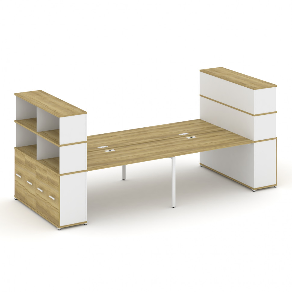 Concept Рабочая станция с опорными распаш. шкафами с надставкой выс. CN.DRS-275 W Дуб Винченцо/Белый