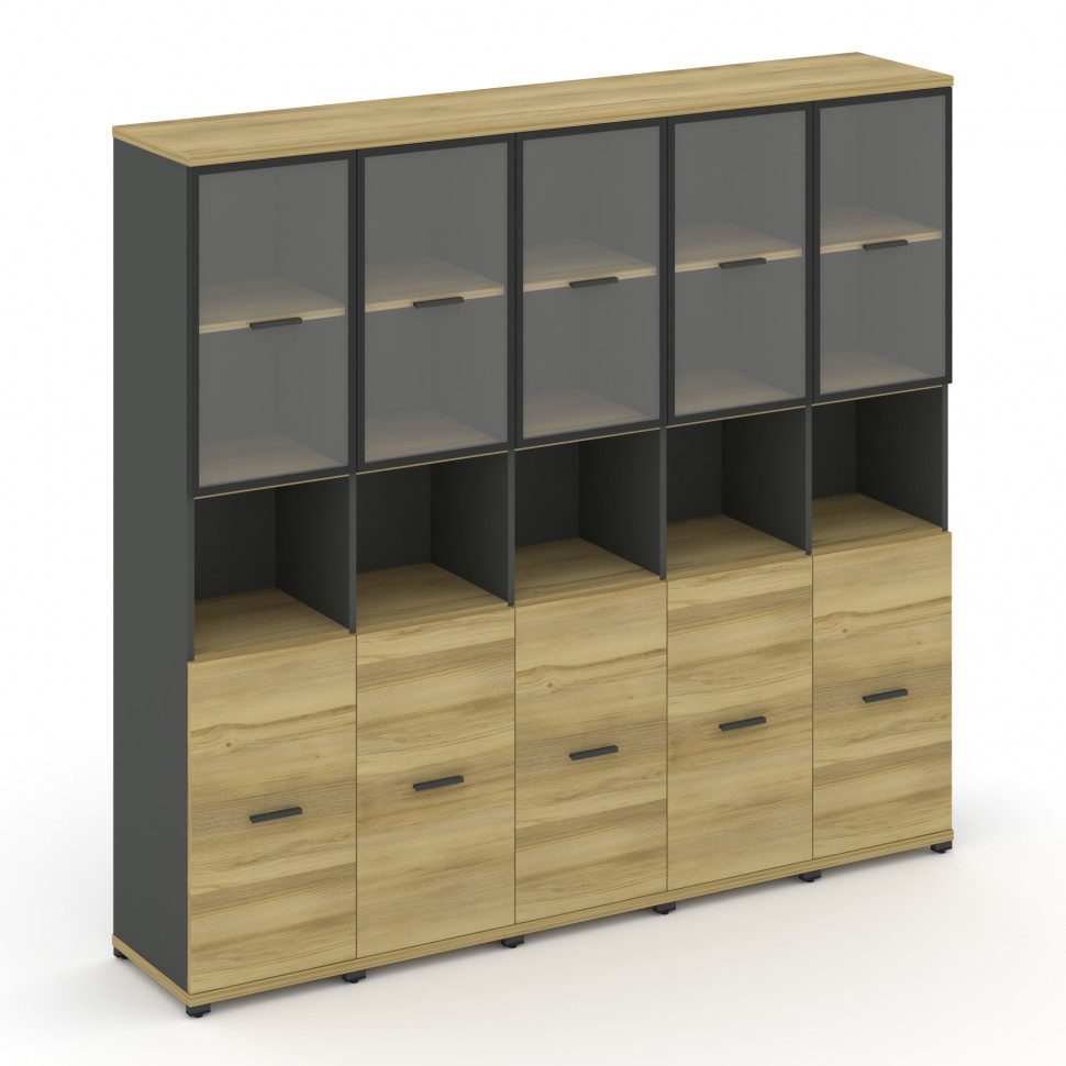 Concept Шкаф 5 узких секции, 5 ниш CN.STU-553 RPB A Дуб Винченцо/Антрацит/Металл Антрацит/Прозрачный