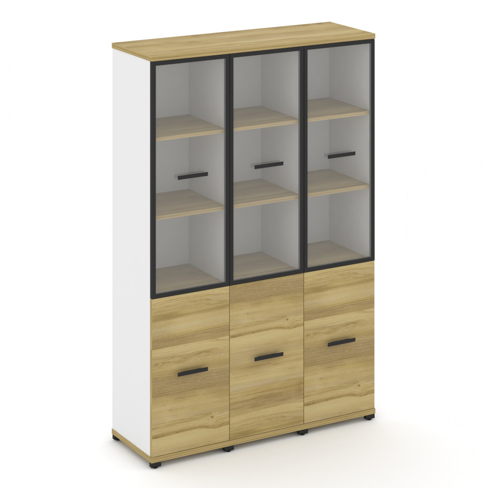 Concept Шкаф 3 узкие секции, 5 ниш CN.STU-532 RPB B Дуб Винченцо/Белый Бриллиант/Металл Черный/Прозр