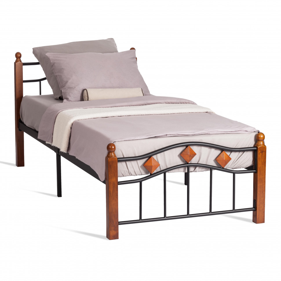 Кровать AT-126 дерево гевея/металл, 90*200 см (Single bed), красный дуб/черный Кровать AT-126 дерево гевея/металл, 90*200 см (Single bed), красный дуб/черный