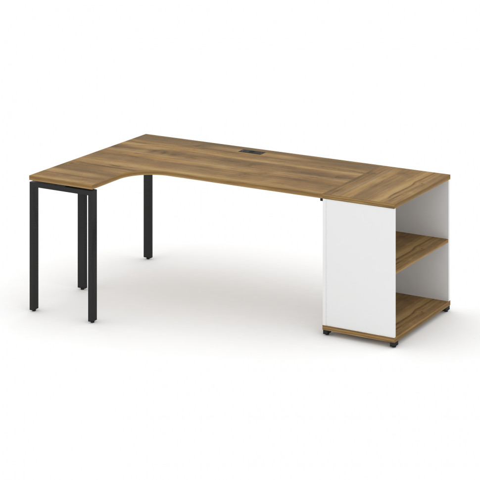 Concept Стол эргономичный опорным стеллажом CN.SA-202(L) Сандал Янтарный/Белый Бриллиант/Металл Черн