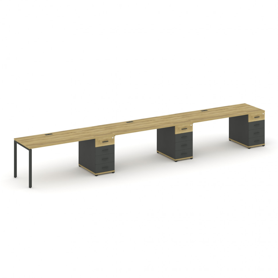 Concept Рабочая станция 3 места с 3 опорными тумбами CN.ORS-442 A Дуб Винченцо/Антрацит/Металл Антра