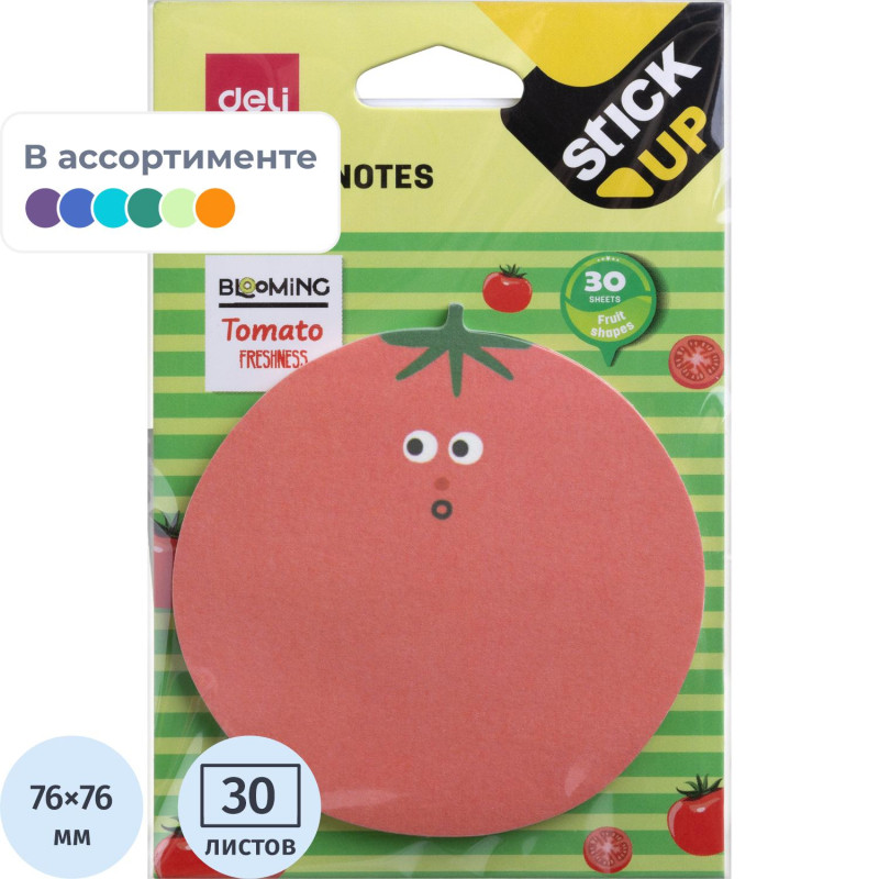 Стикеры с клеевым краем Deli 76х76 мм,30 листов,цвет и форма в асс-те 