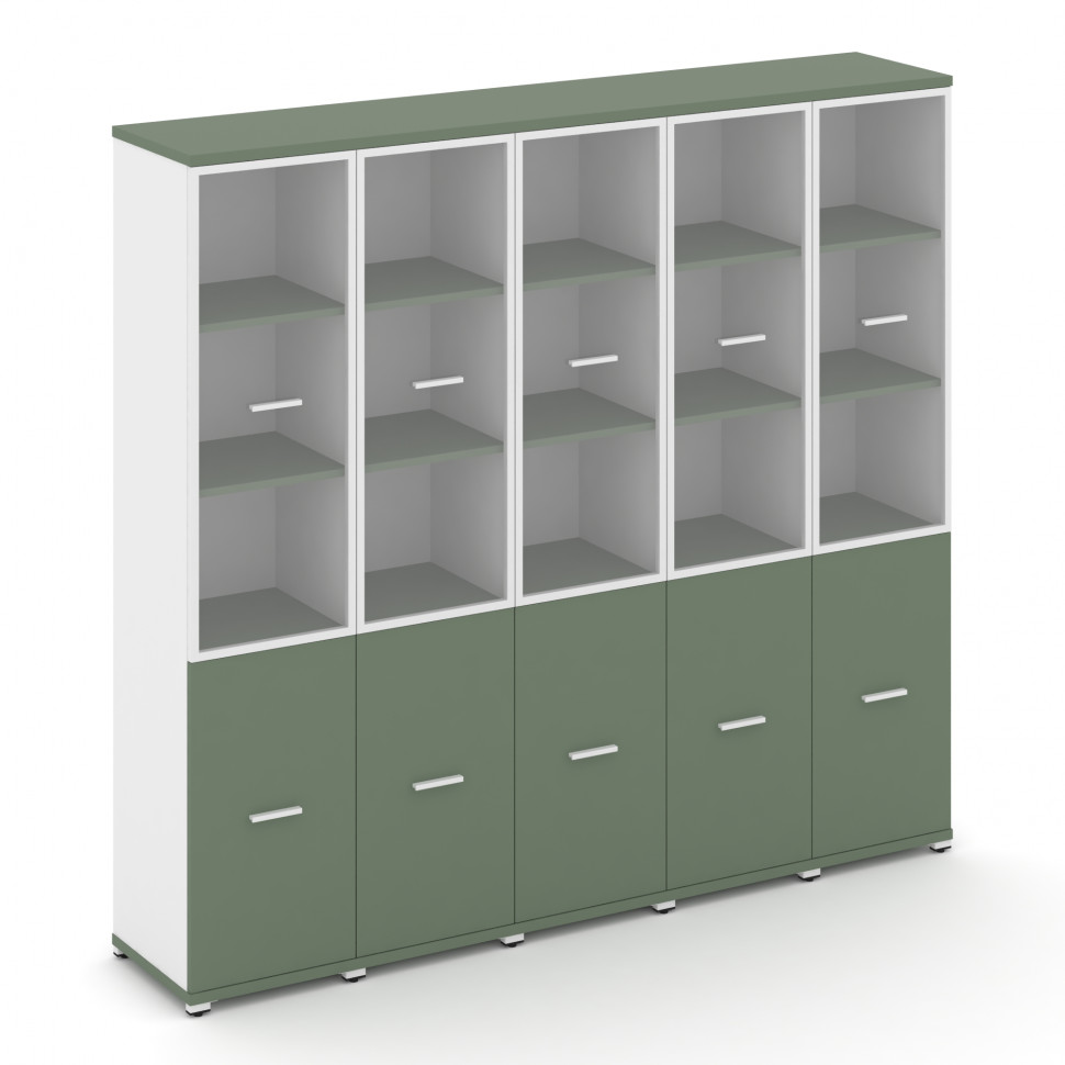 Concept Шкаф 5 узких секций, 5 ниш CN.STU-552 RPW W Кобо/Белый Бриллиант/Металл Белый/Прозрачный 208