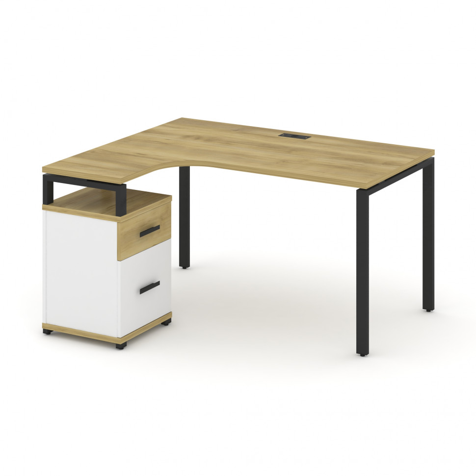 Concept Стол эргономичный с опорной тумбой CN.SA-306(L) B Дуб Винченцо/Белый Бриллиант/Металл Черный