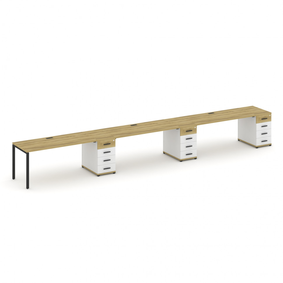 Concept Рабочая станция 3 места с 3 опорными тумбами CN.ORS-444 B Дуб Винченцо/Белый Бриллиант/Метал