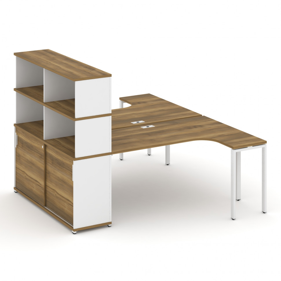 Concept Рабочая станция с опорным шкафом-купе с надставкой выс. CN.DSA-222 W Сандал Янтарный/Белый Б