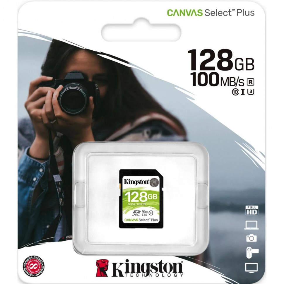 Карта памяти Kingston Canvas Select Plus SDXC UHS-I Cl10, SDS2/128Gb
