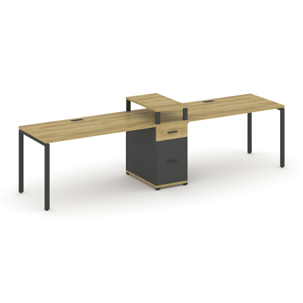 Concept Рабочая станция 2 места с 1 опорной тумбой CN.ORS-424 A Дуб Винченцо/Антрацит/Металл Антраци