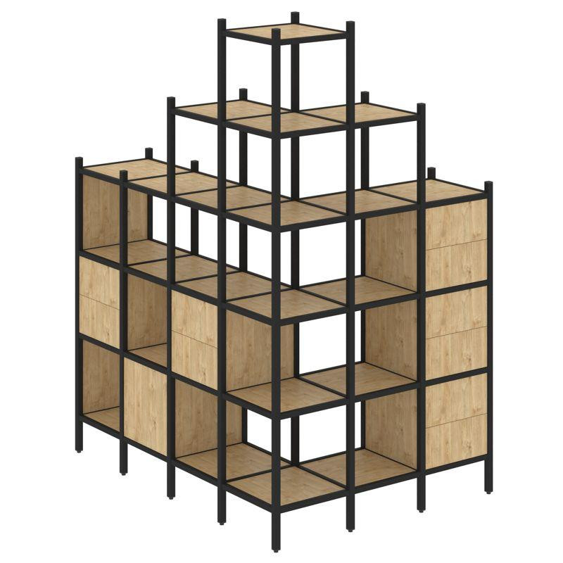 Loft Угловой внешний стеллаж наборный VR.L-56 Тиквуд Светлый/Металл Черный 1694*1278*2280