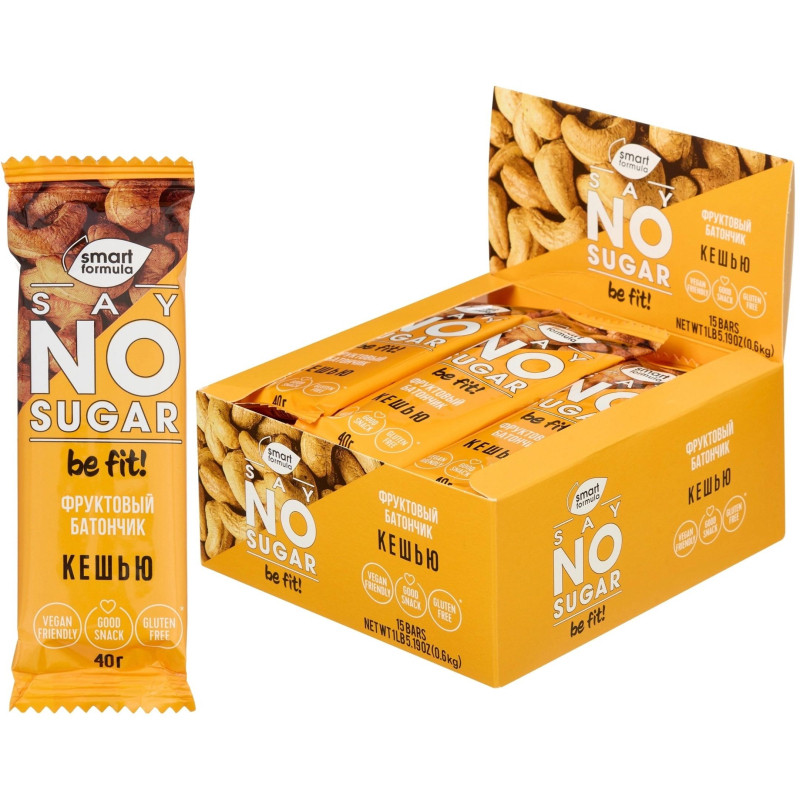 Батончик мюсли Smart Formulа фруктовый Cashew, 15штx40г/уп (ОС1242)