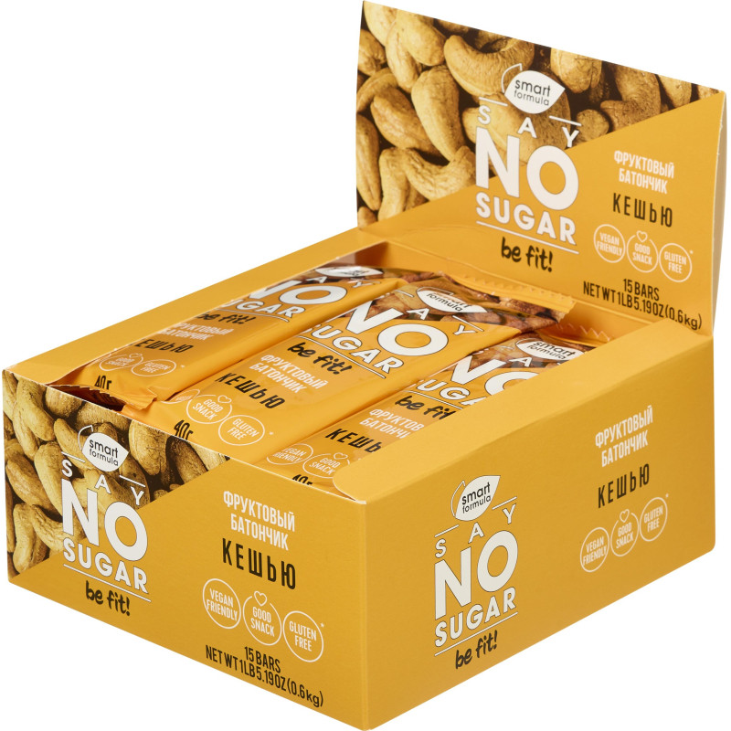 Батончик мюсли Smart Formulа фруктовый Cashew, 15штx40г/уп (ОС1242)
